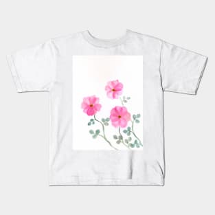 Pink blossom floral botanical watercolor Kids T-Shirt